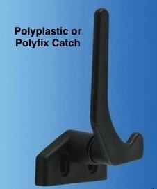 There are many types of catches on Motorhome and Caravan windows. By far the most common is the Polyplastic / Polyfix type. These only come in a right handed version. Pictured here in an open position.